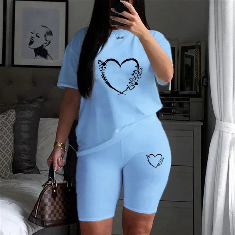 

Daily Short Sleeve Casual Woman Clothing Summer Two Piece Set for Women T-Shirts O-Neck Shorts Tracksuit Hot Sales Matching Sets