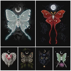 Moon Witchcraft,Moths,Bat Brides,Ghosts And Skeleton Plants Wall Art Canvas Painting Wicca Art Poster And Print Home Decoration
