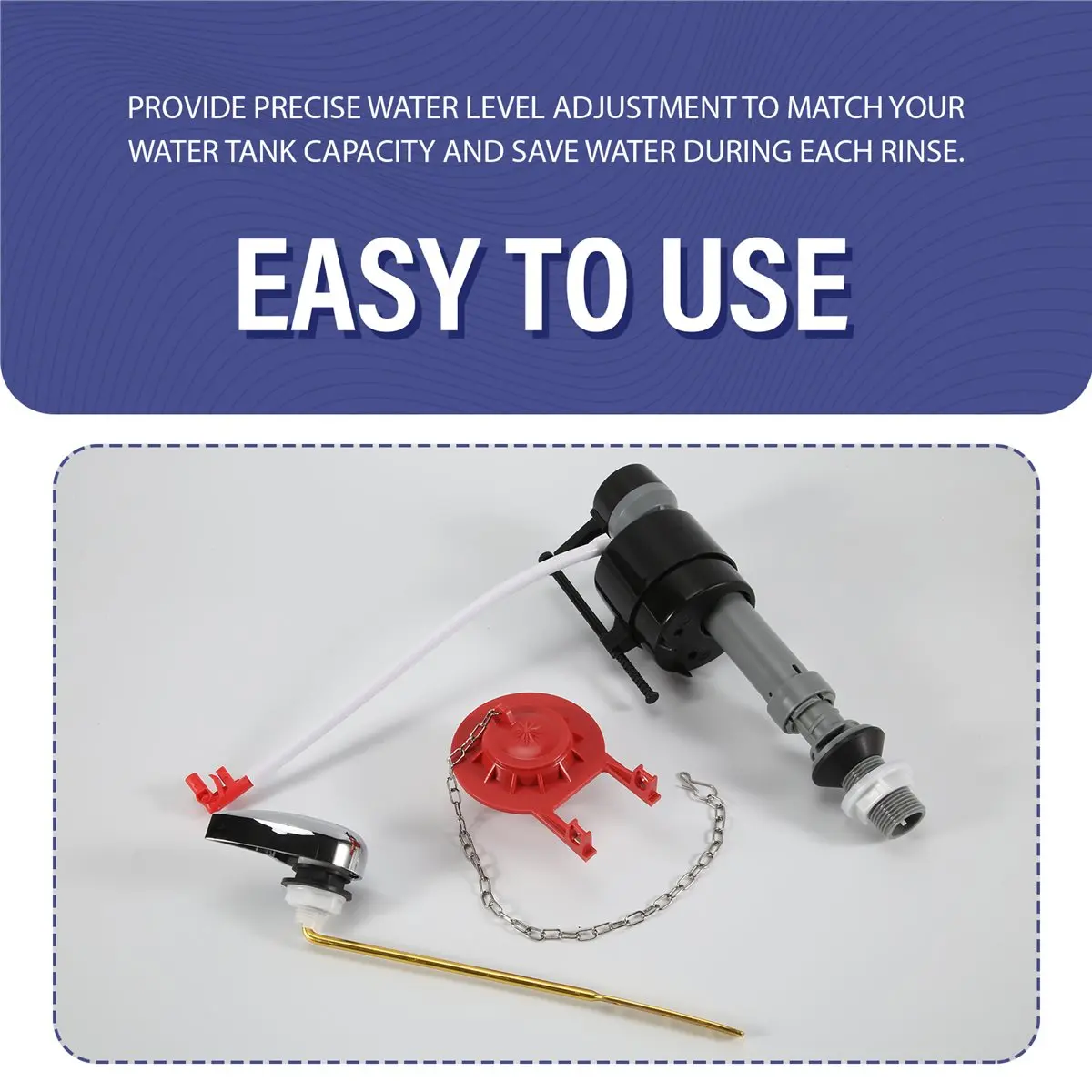 DT81 Universal Toilet Flusher Replacement Adjustable Fill Valve,Flapper & Brass Handle Lever-Complete Inside Tank Repair Kit
