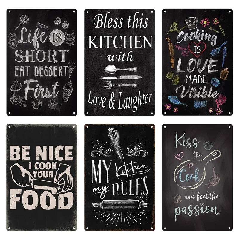 Retro Tin Sign Kitchen Rules  Food Iron Painting Wall Art Metal Vintage Plaque Metal Posters for House Home Dinning Room Decor