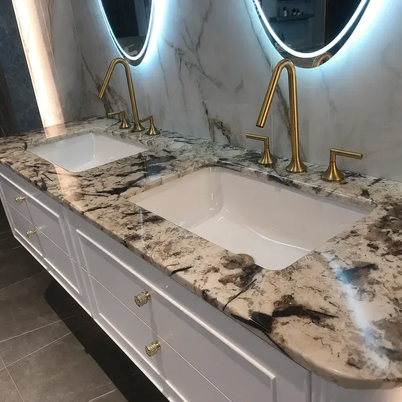 French Cream Style Bathroom Vanity Set Luxury Stone Marble Washbasin Cabinet Modern Bathroom Sink Unit with Storage