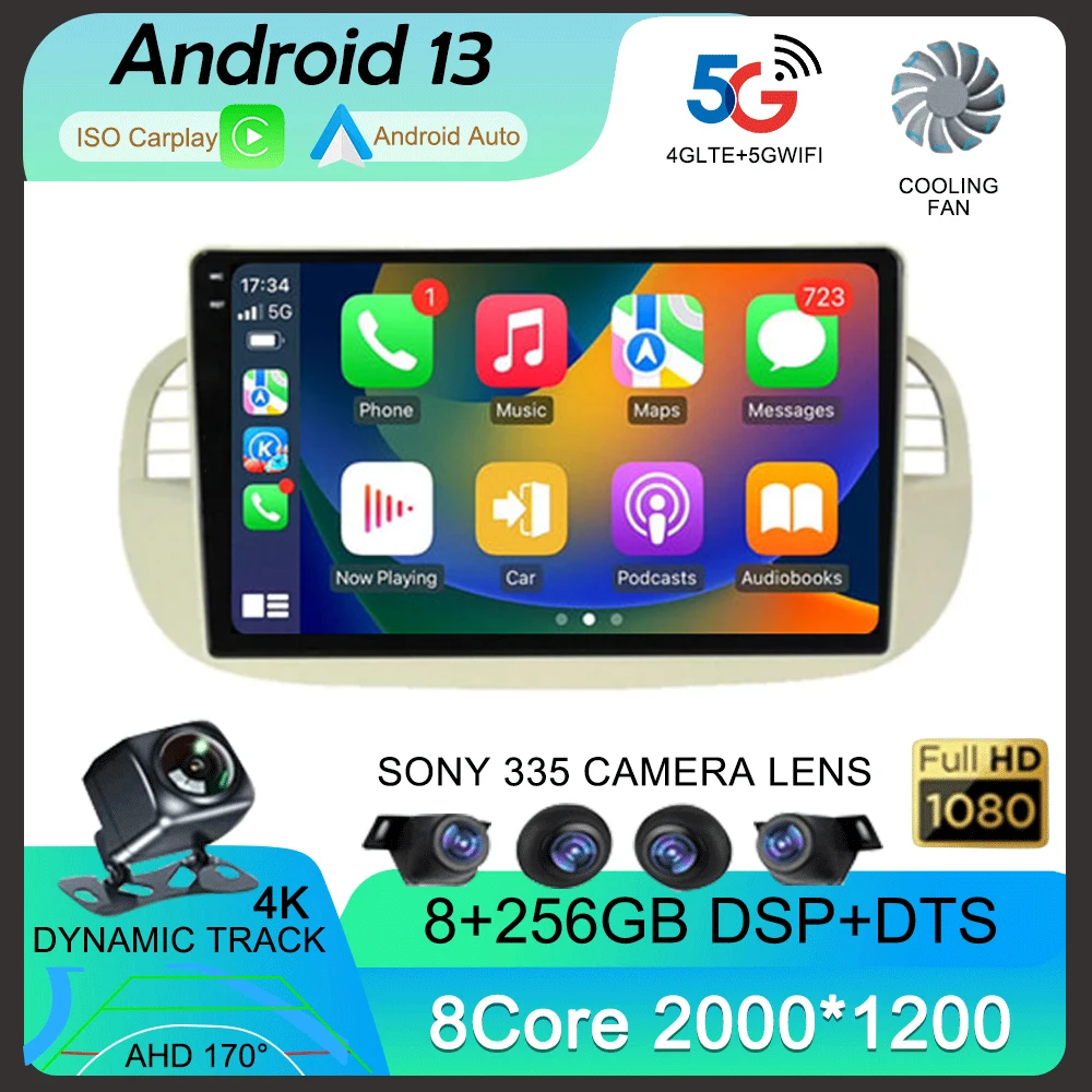 

Car Radio Multimedia Video Player Android 14 for FIAT 500 GPS Navi 2Din Stereo Autoaudio FM DPS WIFI BT