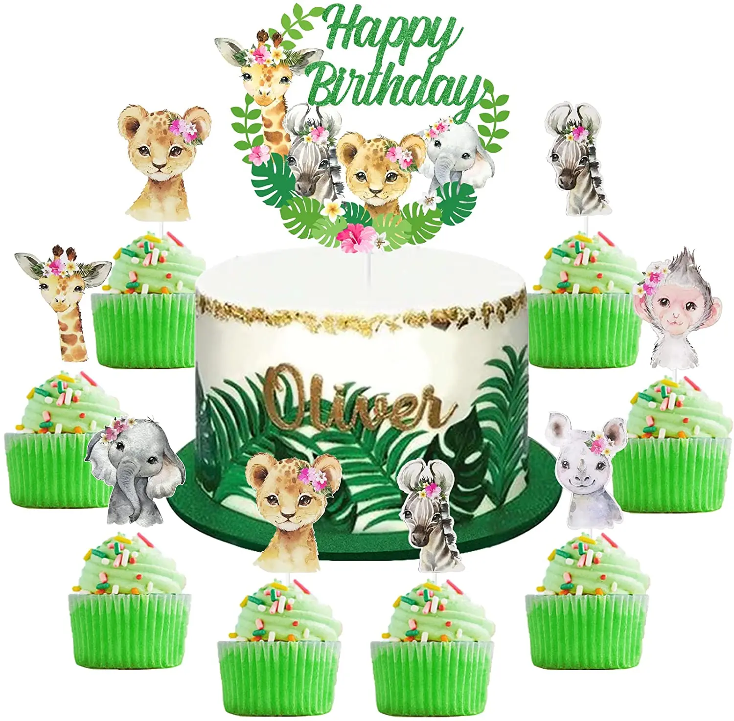 

Funmemoir 25pcs Safari Animal Cake & Cupcake Toppers Jungle Birthday Party Supplies for Girls Wild One Two Wild Birthday Decor