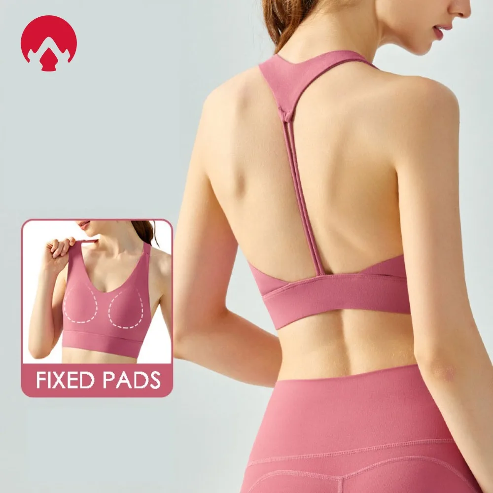 

Fitness Yoga Tank Top with Built-in Bra Pads Sports Bra for Women, High Support Fixed Cup Athletic Top for Running, Gym Workout