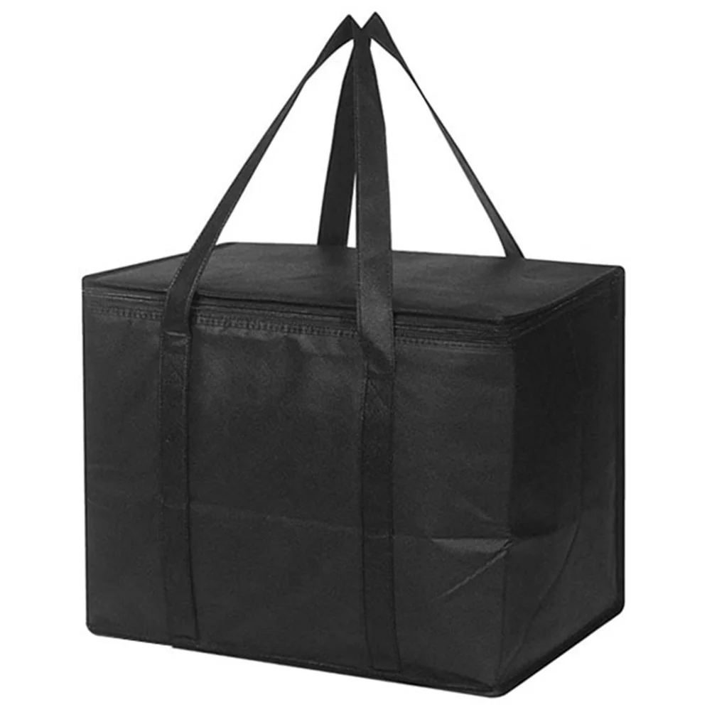 

Thermal Insulated Cooler Bag Black Soft Handle Grocery Pizza Takeaway Large Foldable Tote Lunch Box Food Container Preservation