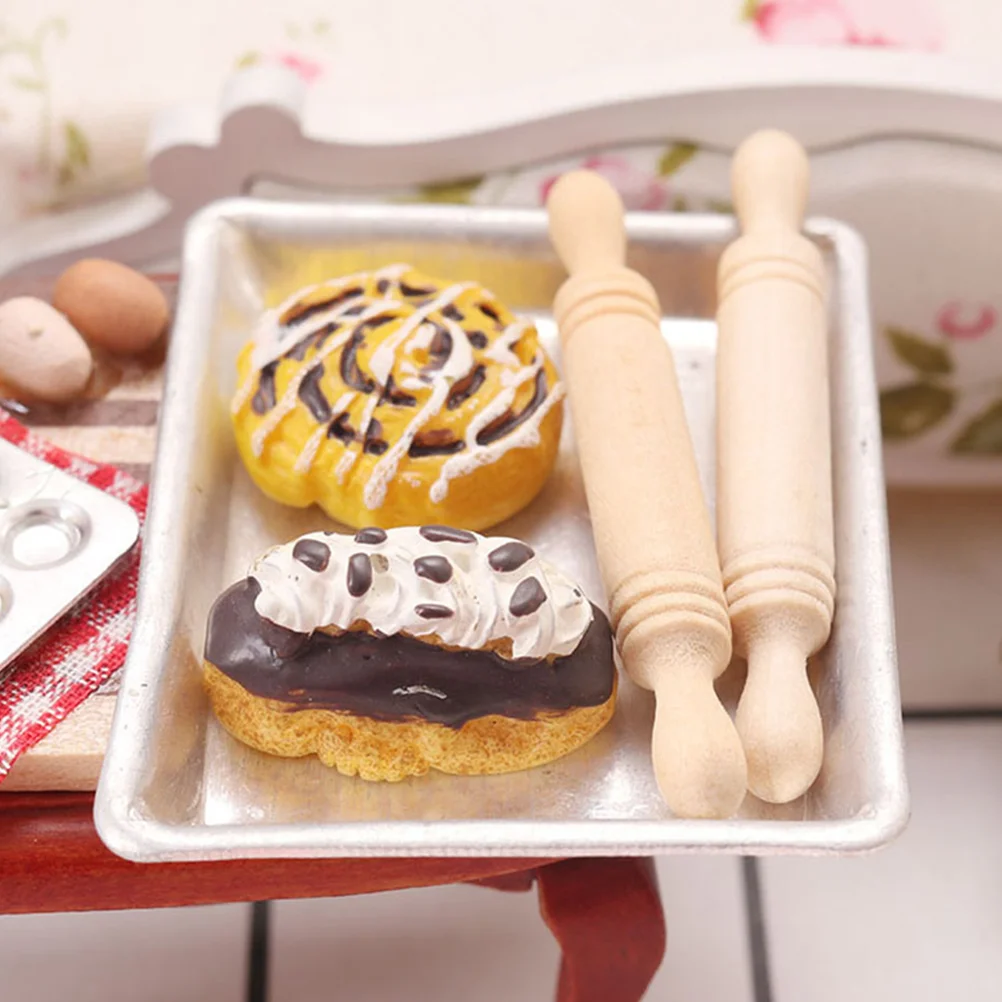 12 ชิ้น Rolling Pin Photo Prop Mini House Decor จําลอง Roller ของเล่นแป้งเล็กๆไม้เด็ก