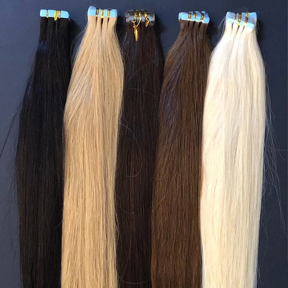 الشعر البشري 16A كامل الشعر نهاية الشريط في ملحقات الشعر المستقيم 40 قطعة/الحزمة الأوروبي ريمي مستقيم لاصق في وصلات الشعر