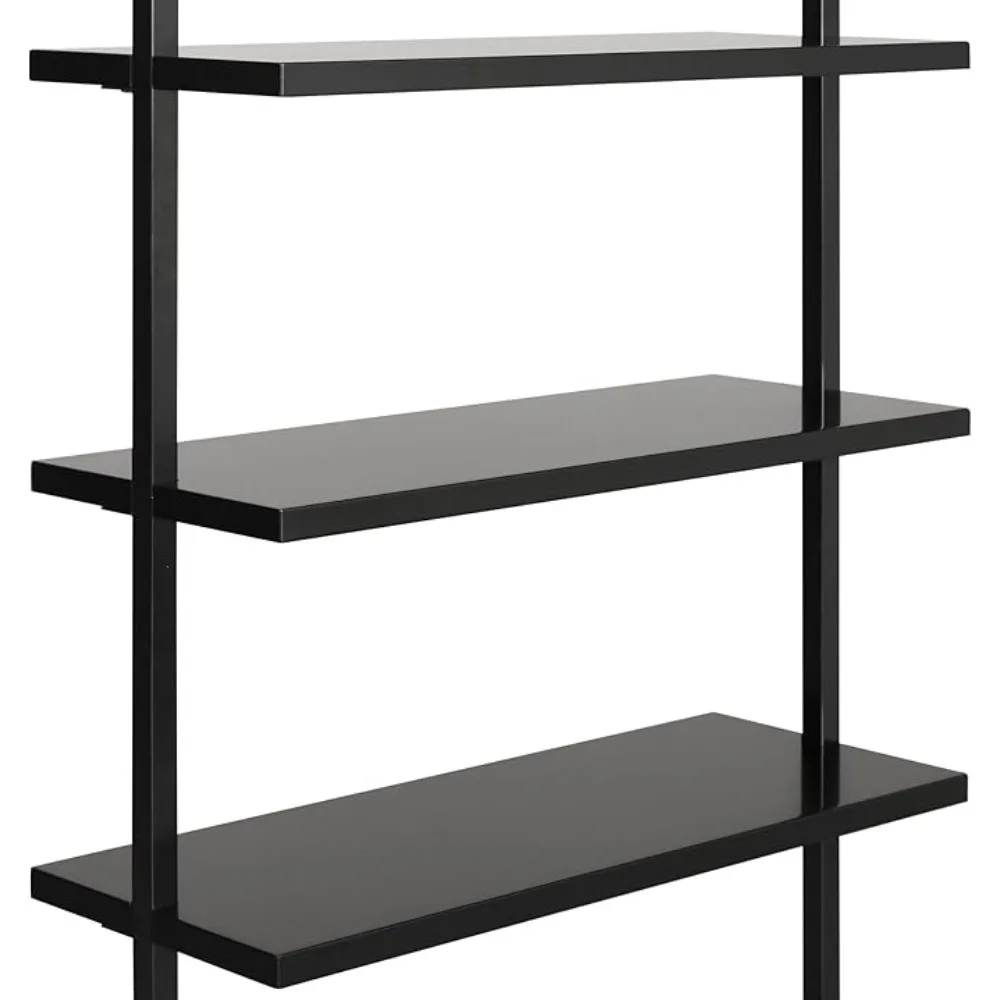 Nathan James Theo 6-Shelf Tall Bookcase, Wall Mount Bookshelf Wood Shelves and Metal Frame, Matte Black