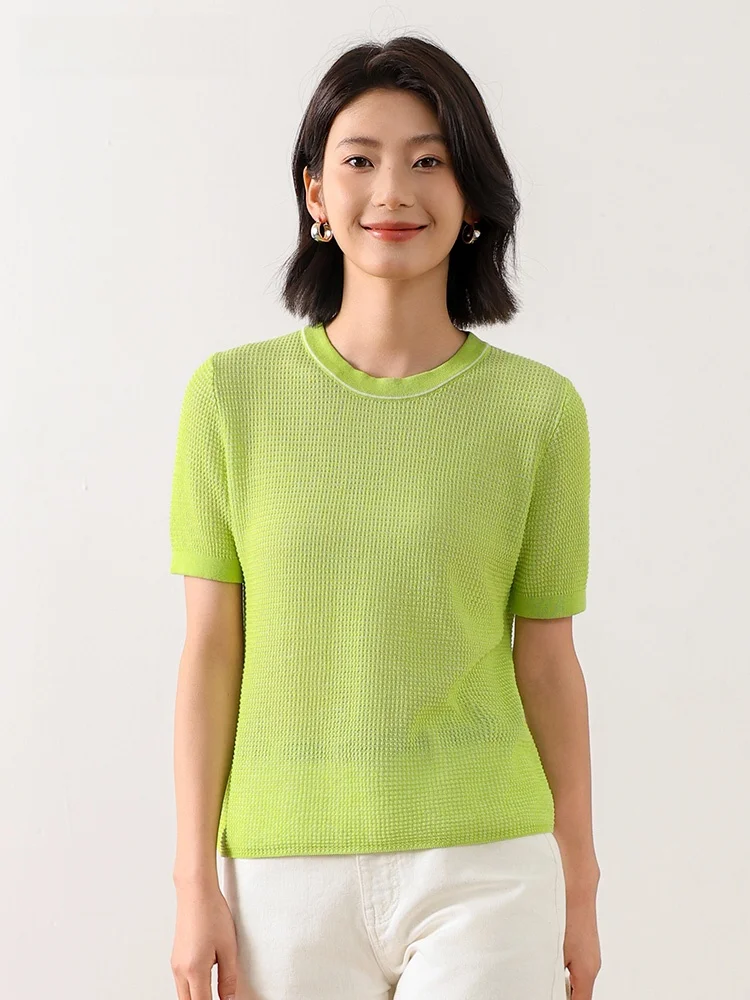 

Modern Chosen Floral Knit Top Loose ort Sve Women's Outfit Spring Travel Casual Wear round Ne Pullover Knitted irt