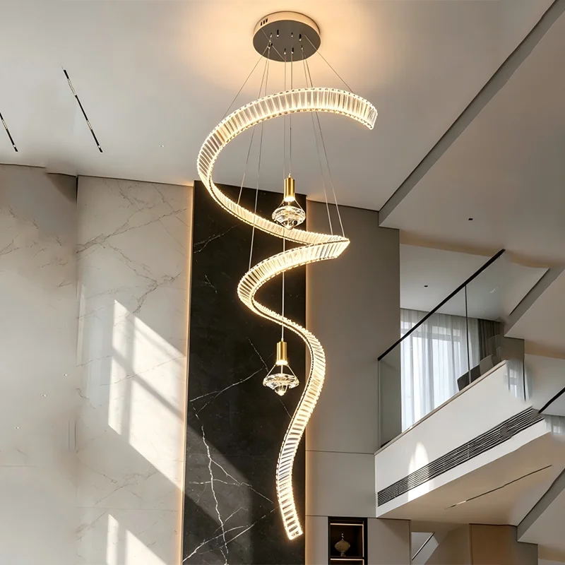 

Luxury K9 Crystal LED Chandelier Modern Ceiling Pendant Light, Indoor Decor Hanging Lamp for Villa Staircase Living Room Foyer