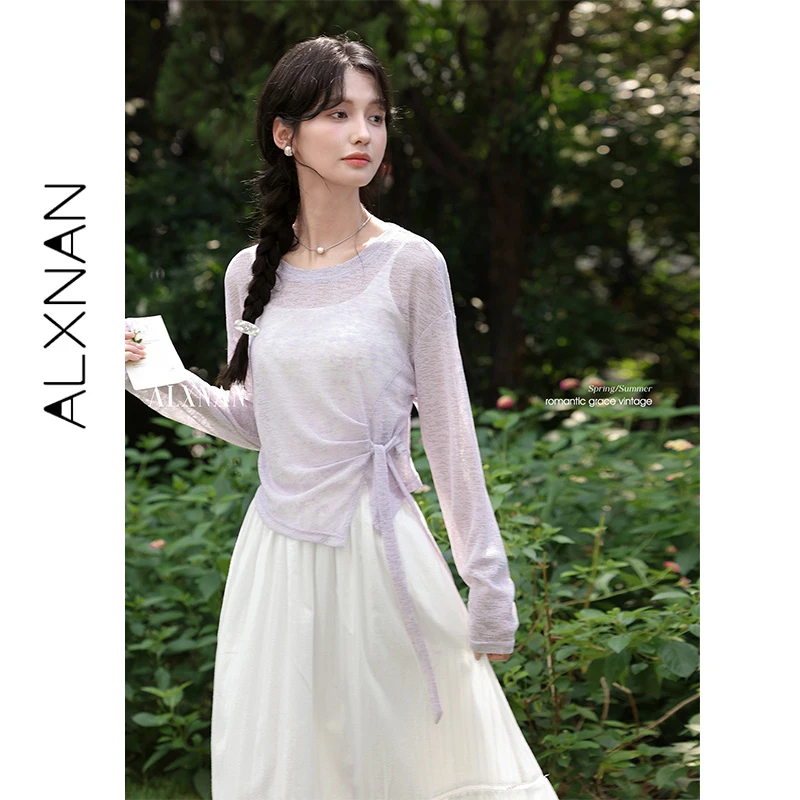 

ALXNAN женская фиолетовая футболка легкая солнцезащитная блузка с длинными рукавами повседневные свободные топы женские L56552