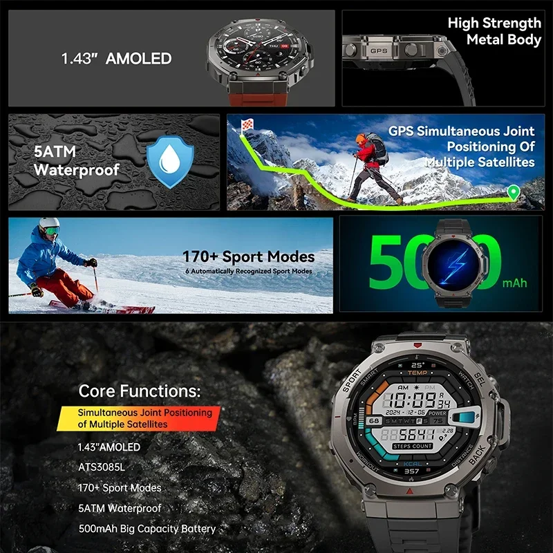 2026 New Military DM58 GPS Smart Watch 1.43'' HD AMOLED 5ATM Waterproof Built-in 6 Frequency Outdoors Sports Smart watch Men