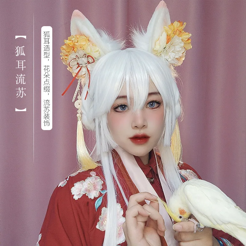 Anime Fox Ears fascia Kawaii Fox Ears copricapo Cosplay accessori per costumi JK Girl Halloween Party Cosplay puntelli fiore