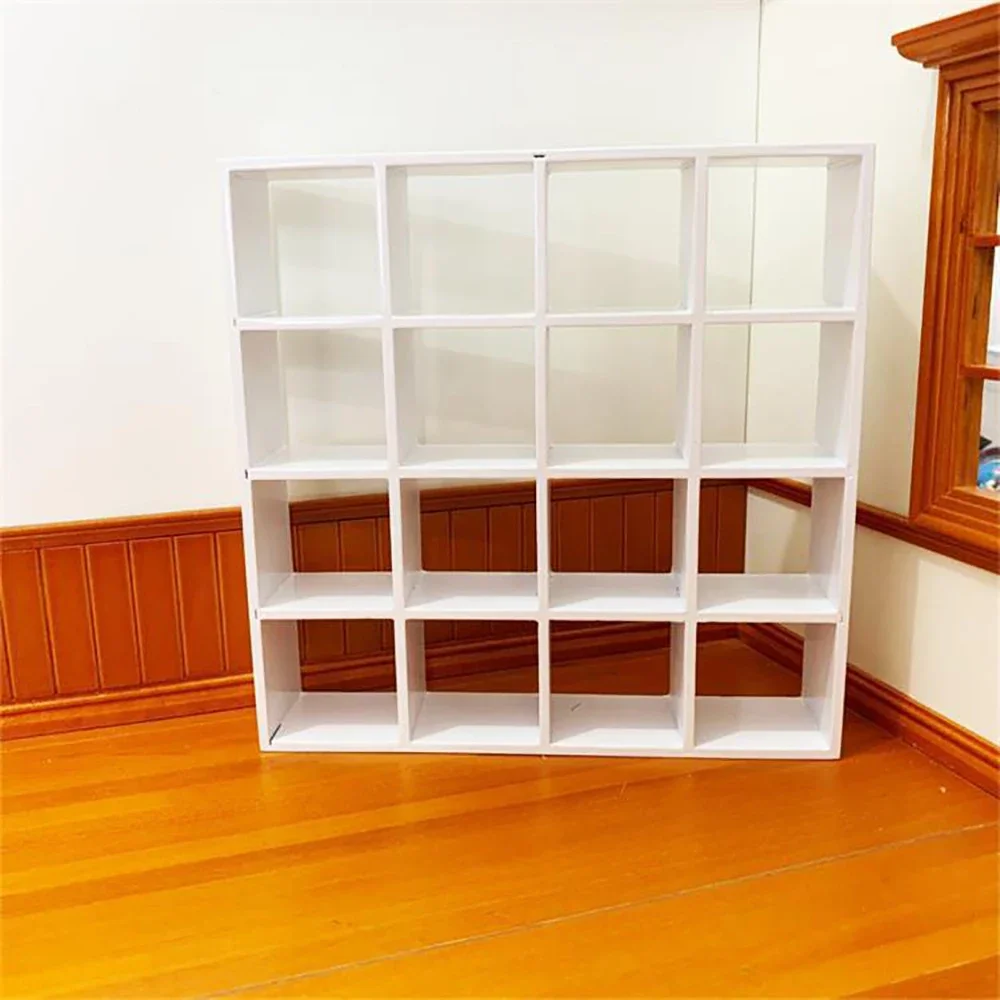 

1/12 Dollhouse Miniature Wooden 16 Lattice Cabinet Mini Furniture Shelf Model Toy Doll House Accessories Decoration ob11 bjd