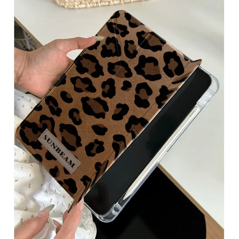 Capa de tablet vintage marrom com estampa de leopardo, moderna, para samsung tab s7/s8/s9/s10/s11, 11 polegadas, tad s7+/s8+/s9+/s10+, 12.4/13.1 polegadas, capa feminina