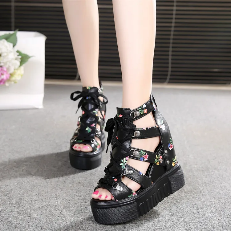 Hot Brand new Print Leisure Wedges Women's Shoes 2021Summer Shoes Women Sandals Platform Shoelaces High Heels Casual Shoes Woman