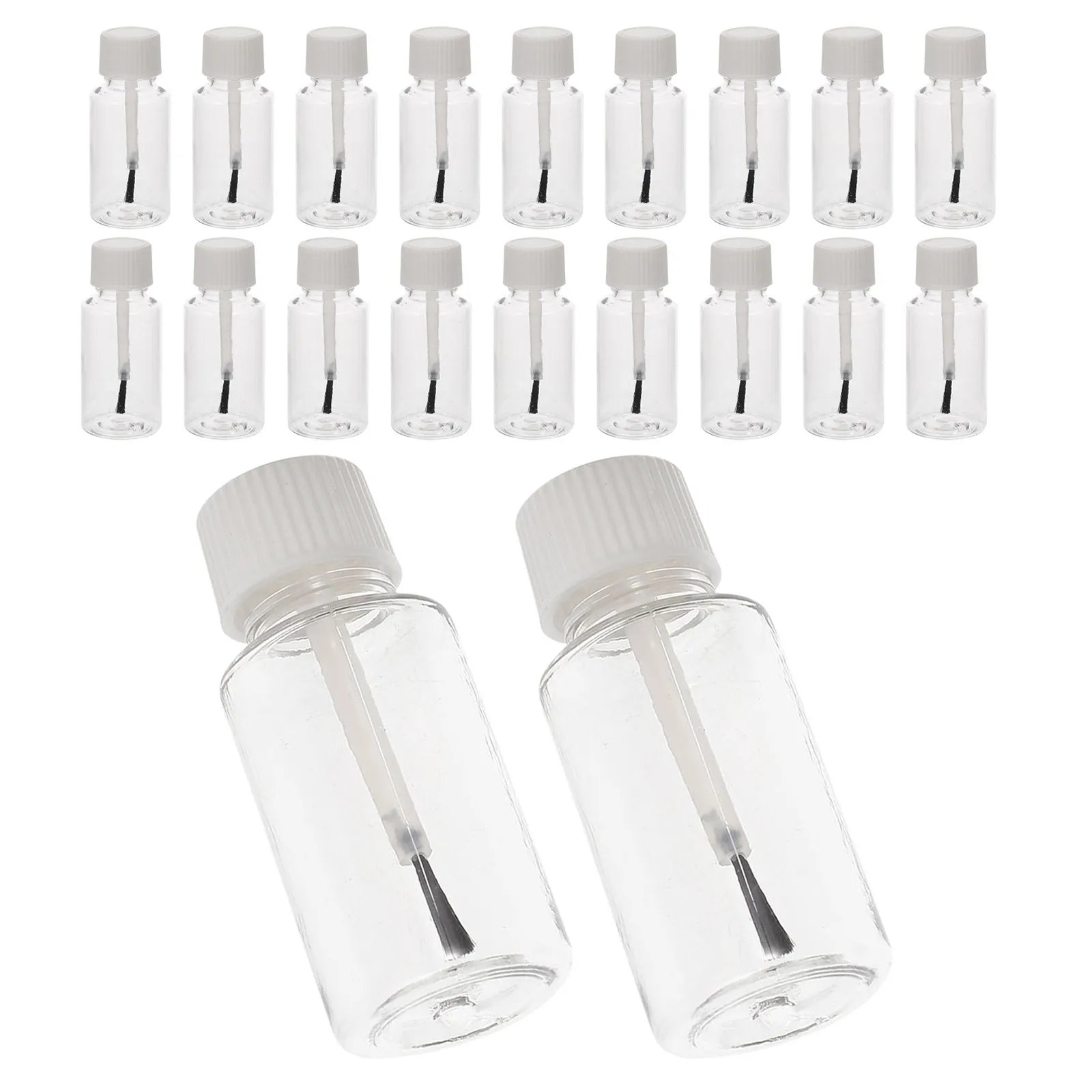 

20Pcs Refillable Clear Plastic Nail Art Bottles with Built-in Brush for Cuticle Oil Nail Polish Glue Portable Mini Manicure
