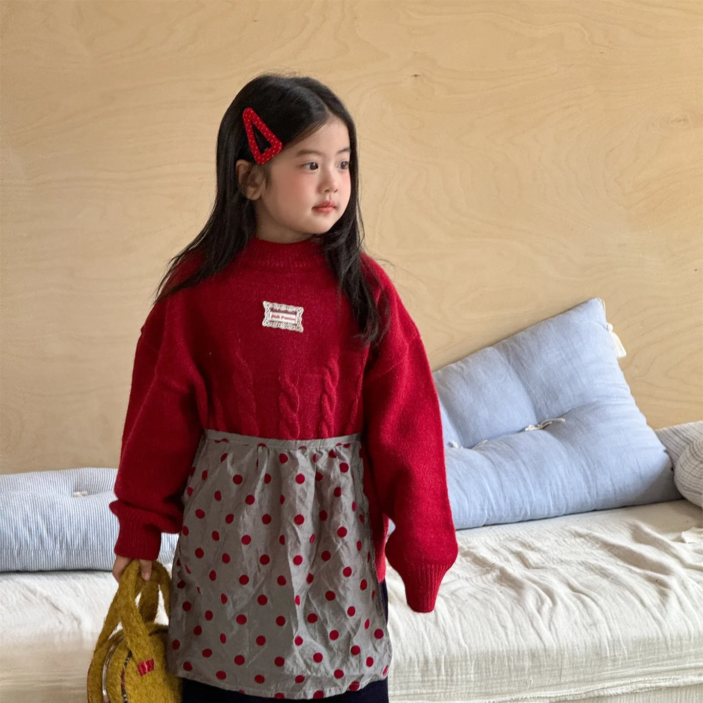 2025 Autumn and Winter New Korean Girls Pullover Twist Sweater Plus Velvet Retro Knitted Sweater Boutique Clothing Simple Style