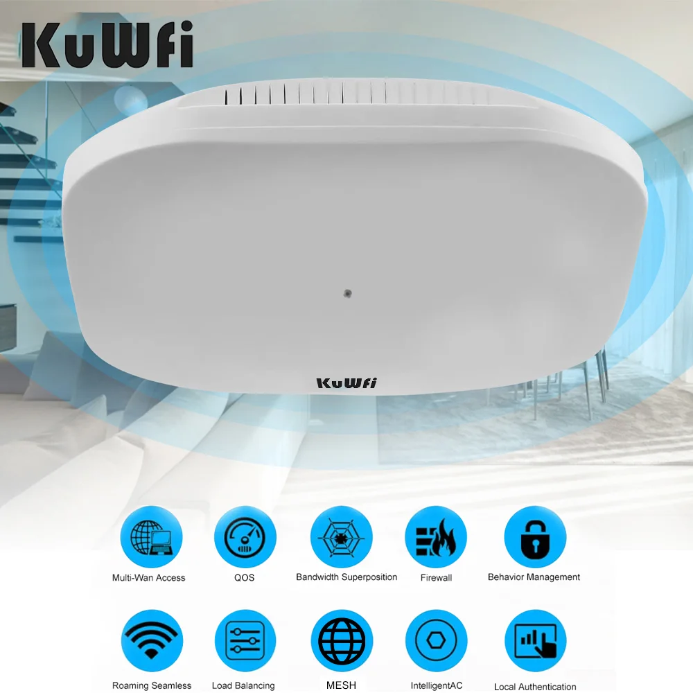 Punkt dostępowy sufitowy KuWfi 3000Mbps WiFi 6 |   Dwuzakresowy port LAN Gigabit 2.4G i 5G |   Zasilany przez POE 48V |   Wbudowana antena