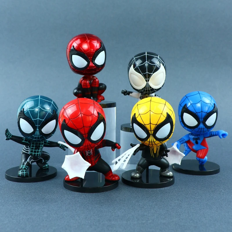 

6pcs/set Movie Q-version Action Figures Shaking Spider Man PVC Doll Desktop Ornament Toy Model Statue Collectibles Gift