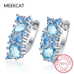 Oval Genuine Natural Blue Topaz 925 Sterling Silver Stud Earrings for Women Fashion Statement Gemstone Jewelry