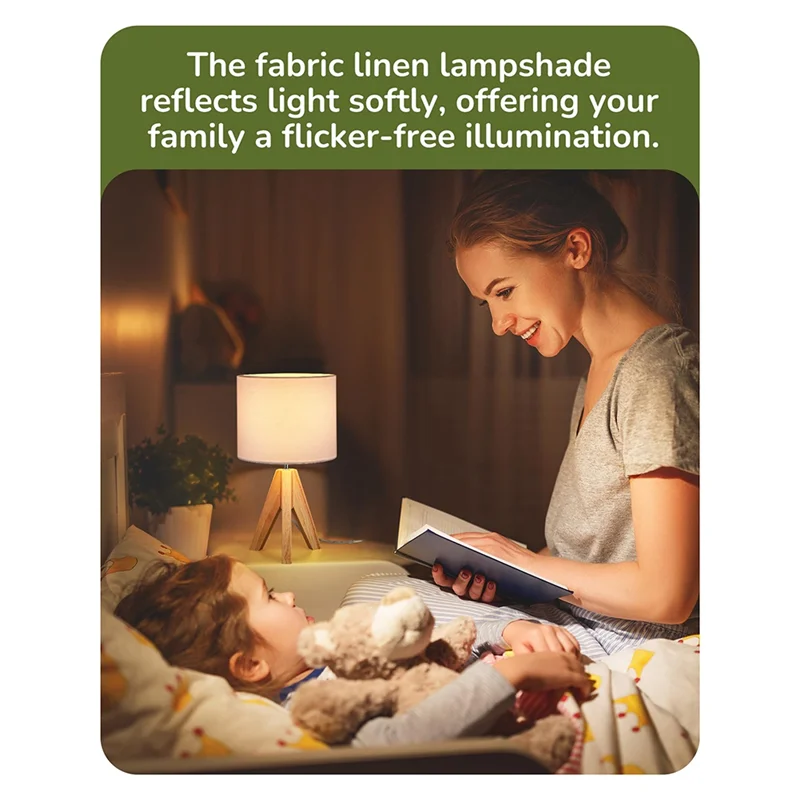 ABRB-trépied lampe de Table Base en bois, lampe de chevet mignonne avec abat-jour, table de chevet pour chambre à coucher, chambre d'enfant, salon