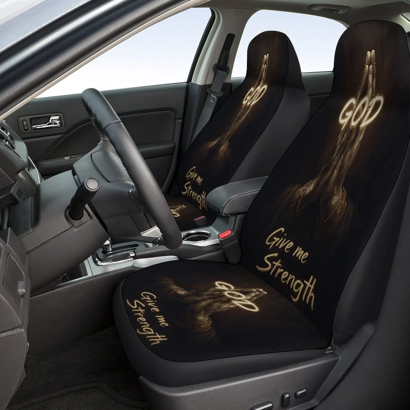 Set Of Car Seat Covers Featuring A Prayer Strength Theme, Suitable For Various Vehicles. Stylish And Durable, This Complete Set