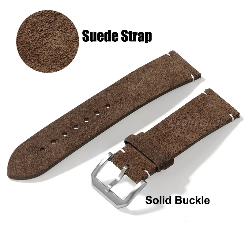 20mm 22mm Suede Genuine Leather Watch Strap for Seiko for Omega Vintage Handmade Stitching Bracelet Belt Quick Release Wristband