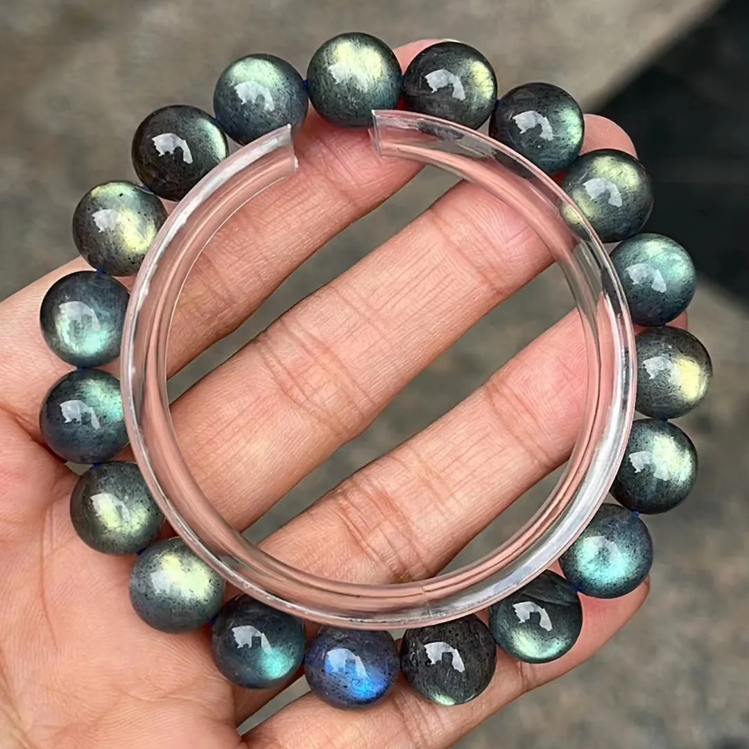 

Natural Colorful Light Labradorite Crystal Bracelet 10.5mm Clear Round Beads Women Labradorite Grey Moonstone AAAAA