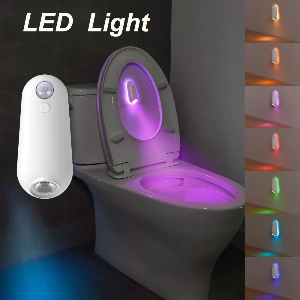 USB Rechargeable 7 couleurs changeantes LED cuvette de toilette veilleuse avec capteur de mouvement ambiance salle de bain décor lampe détection automatique