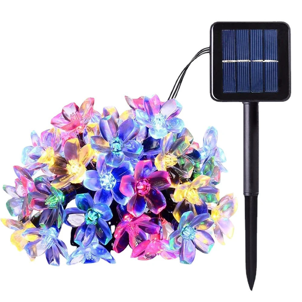 12 Meters Solar Flower String Lights 100LED Multi-Color Fairy Lights With 8 Lighting Modes For Garden Fence Patio Yard