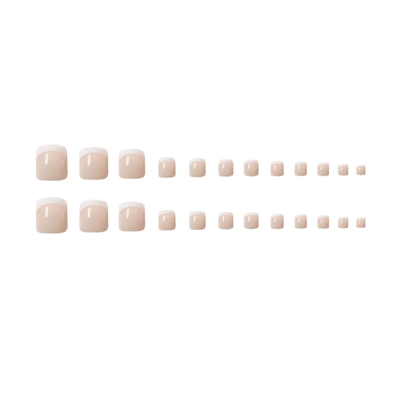 24 uñas postizas para pies, nude, cuadradas, brillantes, con borde blanco francés, para mujer. 4