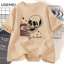 Till Death T-shirt Skeleton Halloween Tshirt Cute Dr Pepper T Shirt Skeleton Drinking Graphic T Shirts Cotton Short Sleeve Tees