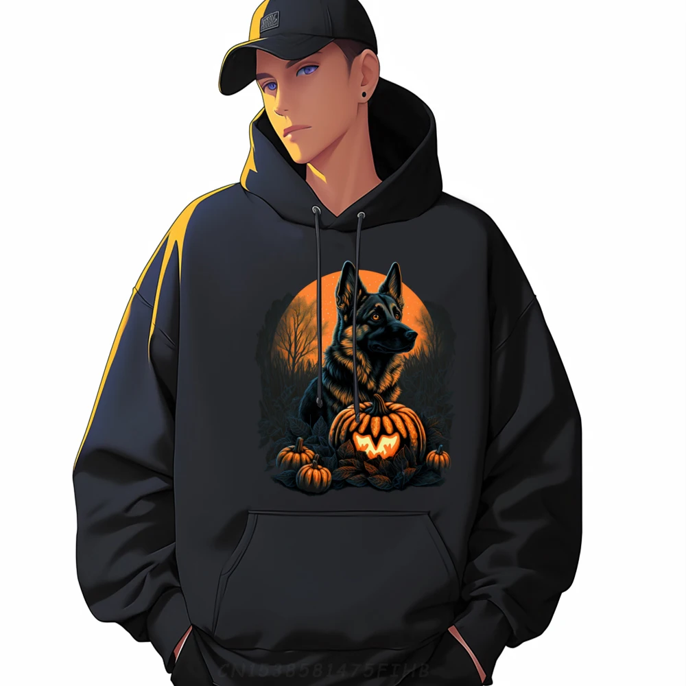 

Pumpkin German Shepherd Costume On German Shepherd Halloween Funny Sweatshirts Men's Clothing 2024 Street