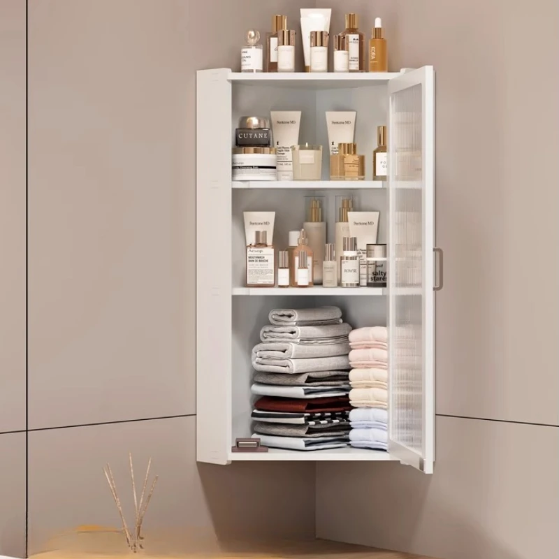 خزانة حائط للحمام منظم تخزين متعدد الطبقات مثبت على الزاوية لمستحضرات التجميل/مستحضرات التجميل رف مثبت على الحائط موفر للمساحة