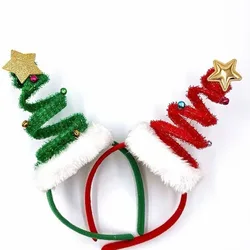 Spring Christmas Headband Fluffy Plush Santa's Hat Christmas Tree Hair Hoop Bells Happy New Year Children Headwear Noel Supplies