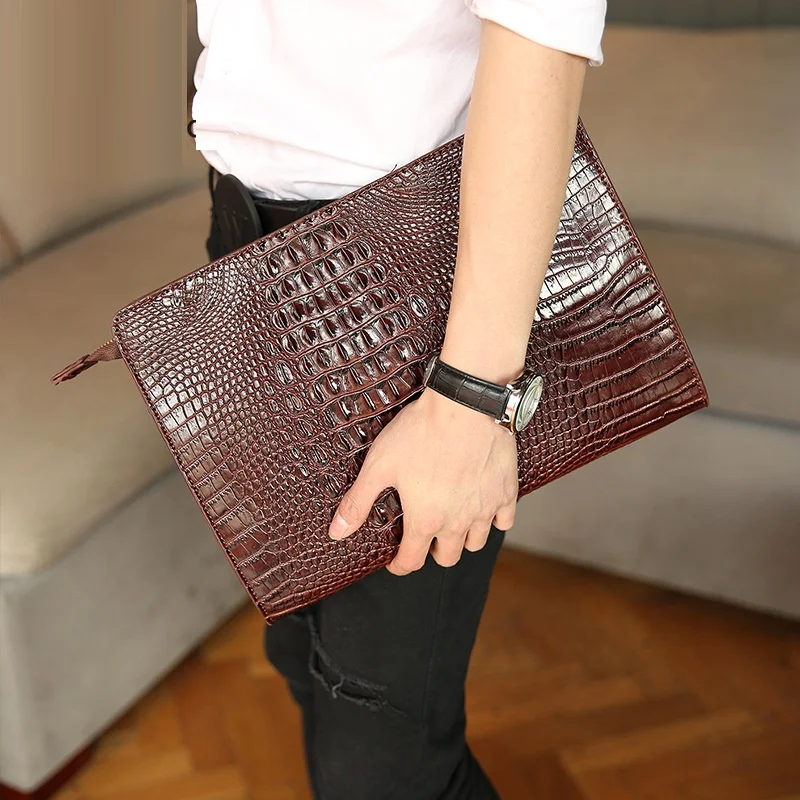 Crocodile grain men envelope clutch bag PU leather Clutches bolsas Alligator print man evening bags purse Cell Phone Pocket