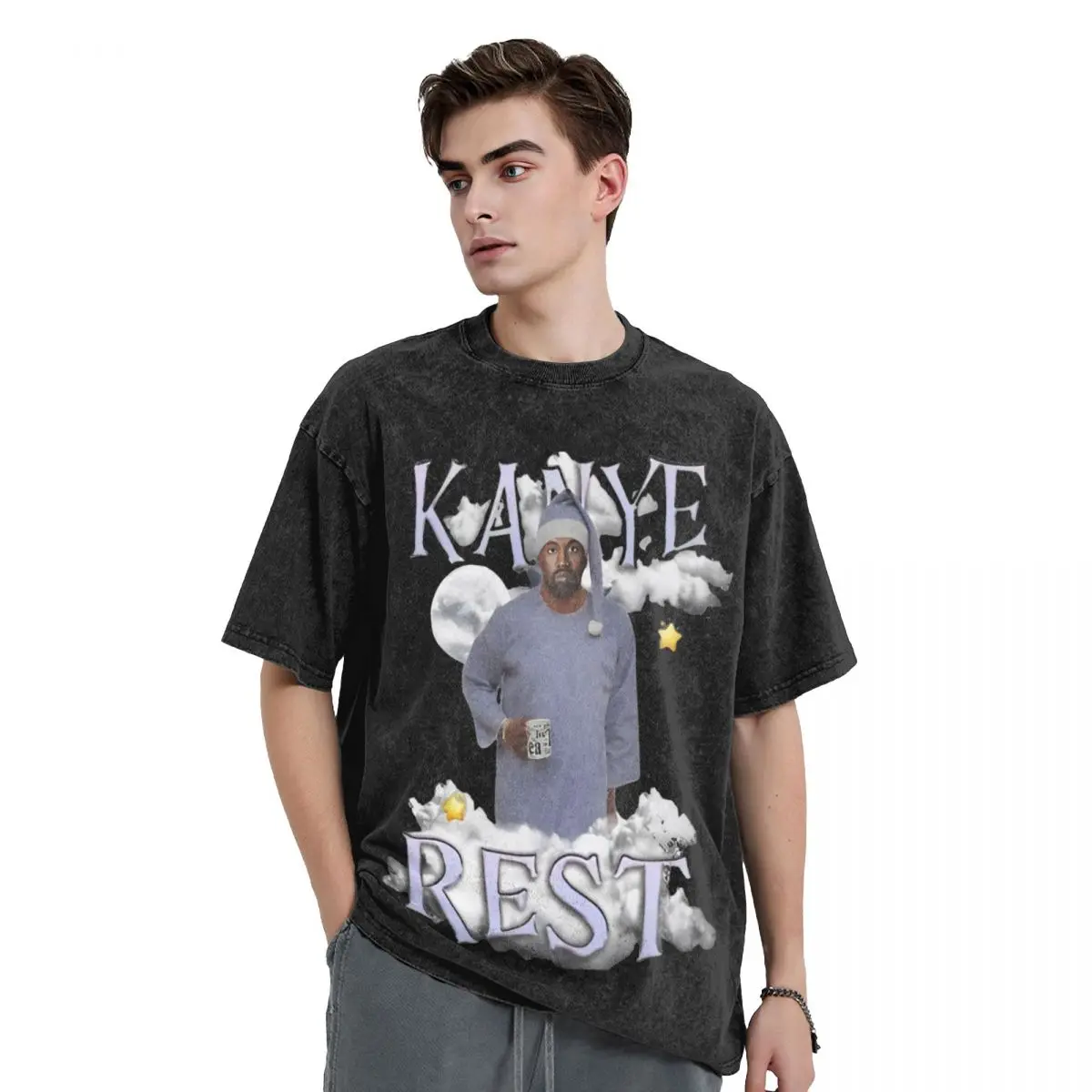 Kanye West Rest T Shirt Hip Hop Washed Cotton Harajuku T-Shirts Meme Vintage for Men Women Tops Streetwear Summer Tops Tees