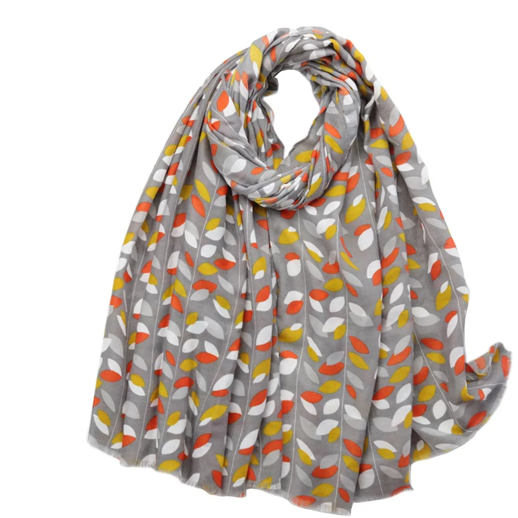 

2023 New Cotton Spring Leaf Pattern Fringe Scarf Shawls Women Soft Leaves Wrap Hijab Free Shipping