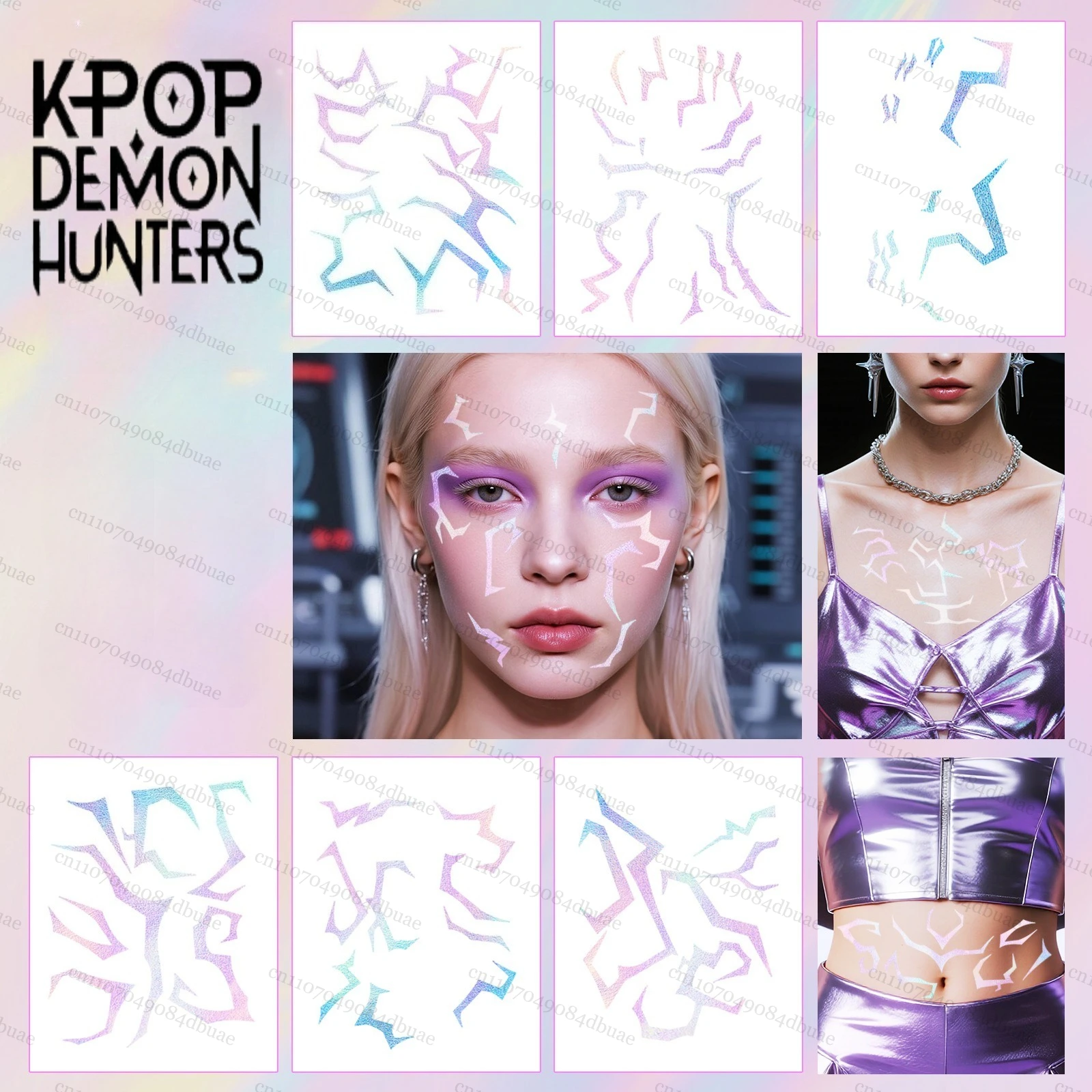 5 قطعة/المجموعة الليزر Kpop شيطان الصيادين رومي كانغ المؤقتة الوشم ملصق الوجه والجسم الوشم ملصق لهدايا حفلة الهالوين