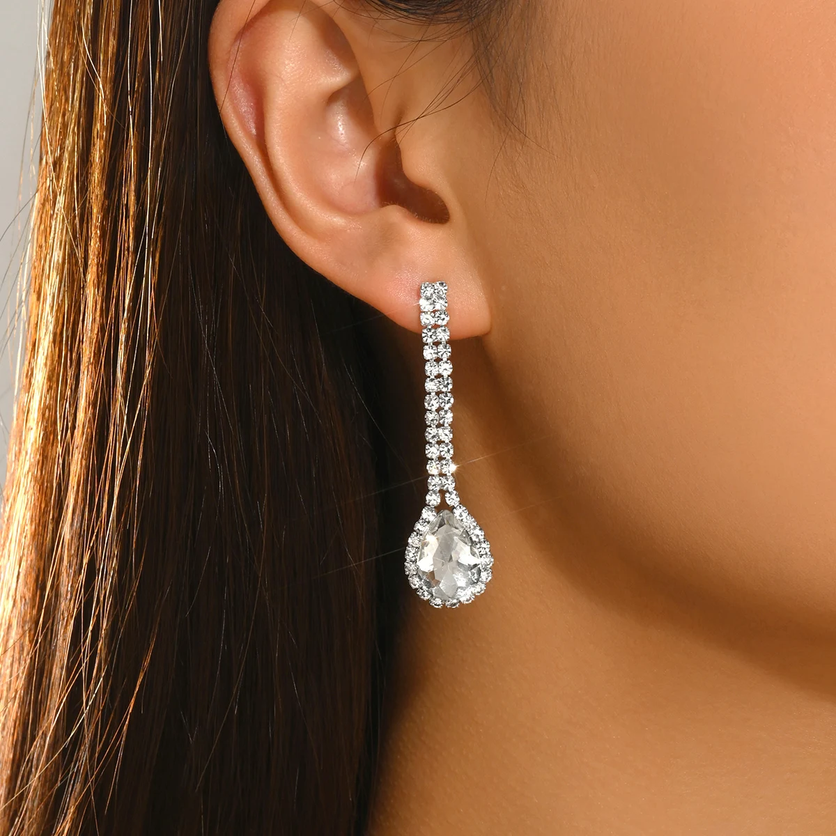 TREAZY Simple Teardrop Crystal Drop Earrings Silver Plated Rhinestone Dangle Earrings for Women Wedding Party Jewelry Gift