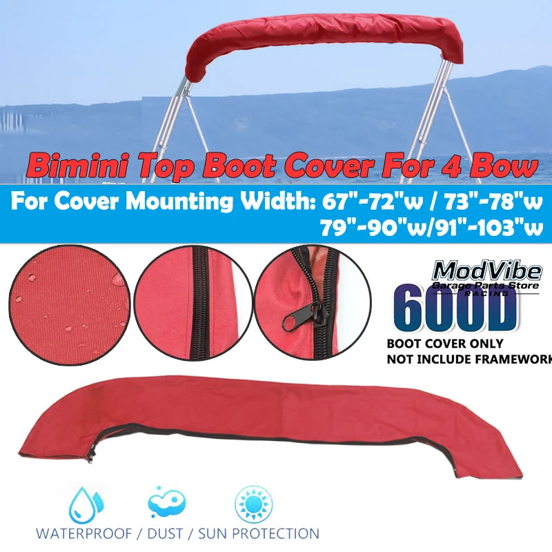 

4-лубочный красный водонепроницаемый 600D Bimini Top Boot Cover без рамки для яхты, лодки, анти-УФ-пылезащитный чехол с застежкой-молнией для 54-60 Вт, 61-72 Вт