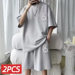 2024 New suit Men's Short-sleeved T-shirt sets Waffles Casual Sports Thin Shorts Set Loose Summer Two-piece suit