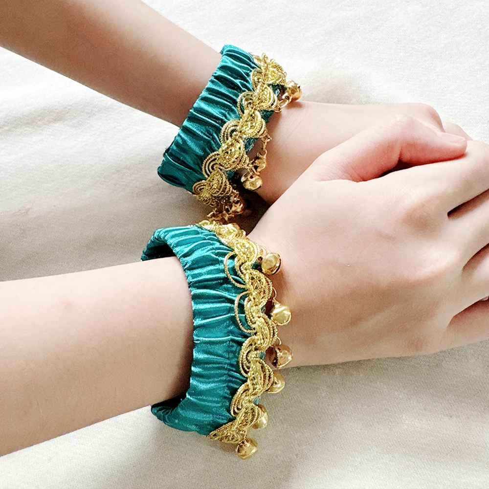 New Belly Dance Metal Coin Bracelets 1 Pair Belly Dancing Wrist Ankle Cuffs Bracelets Chiffon Gold Coin Belly Dance Accessories