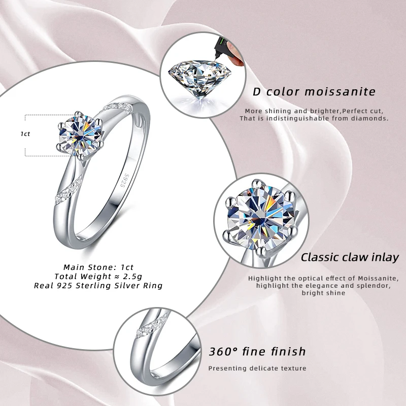 BIJOX STORY – bague romantique en Moissanite pour femme, anneau de fête en forme de fleur de prunier 925, SilverSakura Love 100