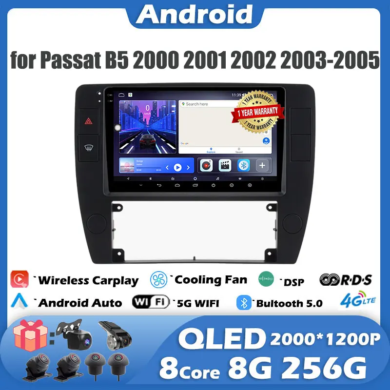 

For Volkswagen Passat B5 2000 2001 2002 2003-2005 Android 14 Car Multimedia Radio Player GPS Split Bluetooth Wireless Carplay