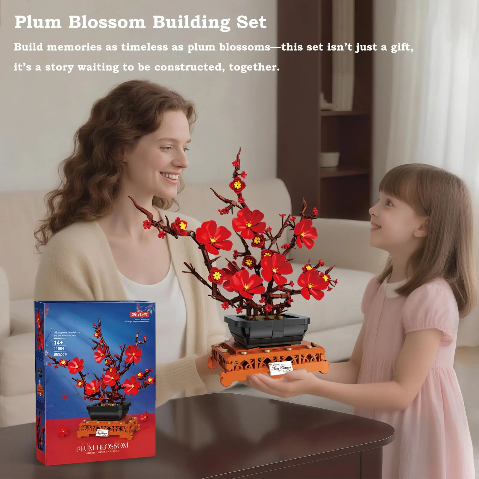 New 669PCS Plum Blossom Bonsai Flower Building Blocks Creative Desktop Decoration Model Bricks Adult Festival Decoration Gifts