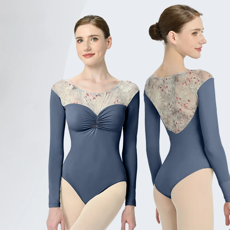 

long sleeves off shoulder leotards for girl gymnastics flower ballet bodysuit adult ballerina clothes women ballet dance leotard