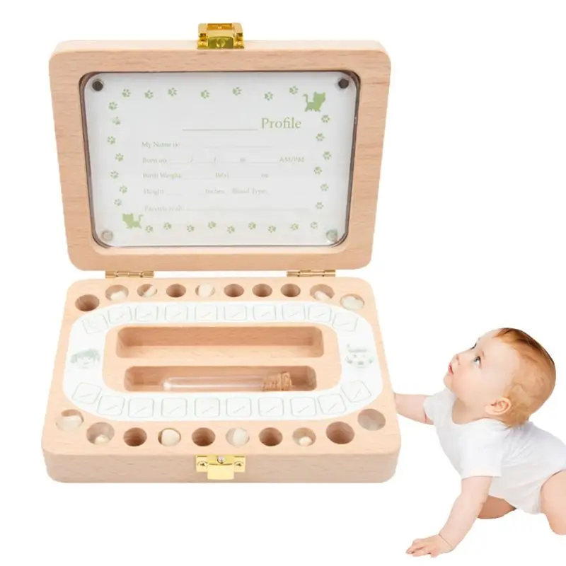 木製の赤ちゃんの歯の収納ボックス、へその緒の歯のコレクション、幼児と幼児のお土産