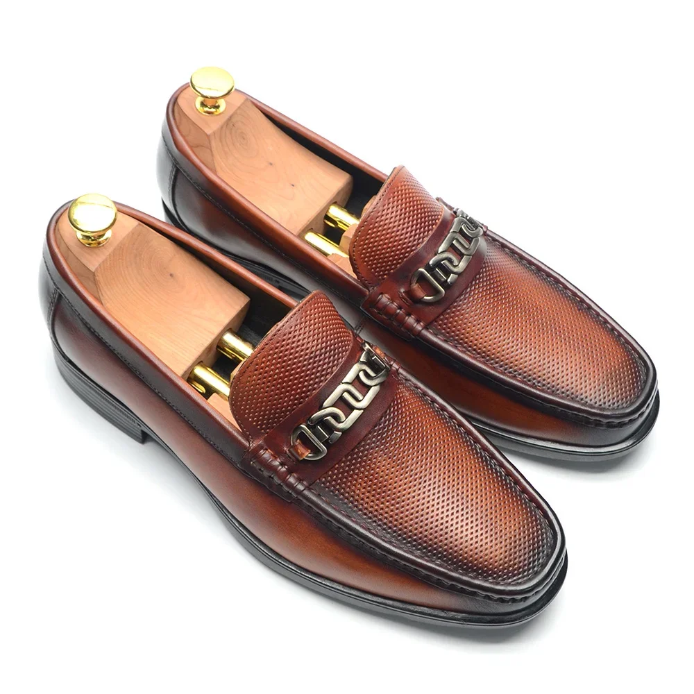 

Luxury Italian Style Men's Black Boat Loafer Shoes Genuine Cow Leather Slip-On Wedding Party Banquet Men Dress Shoes Size 40-44